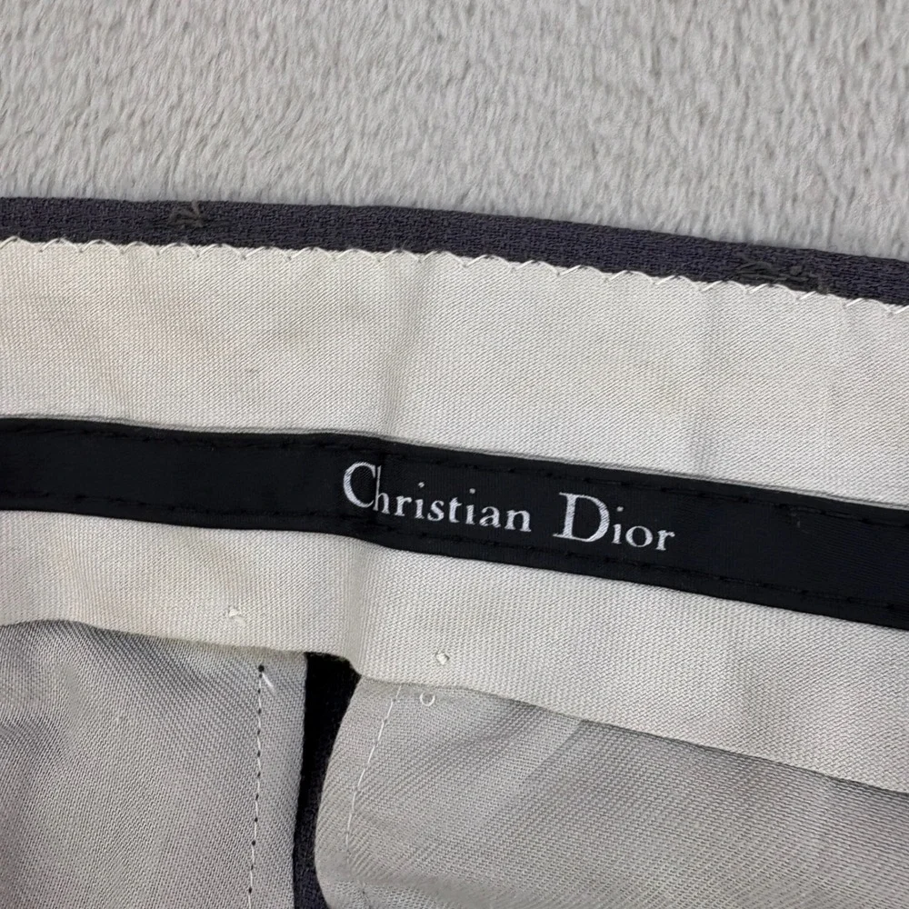 Christian Dior Dress Pants Mens 40x32 Gray Pleated Cuffed Wool Slacks Luxury 90s